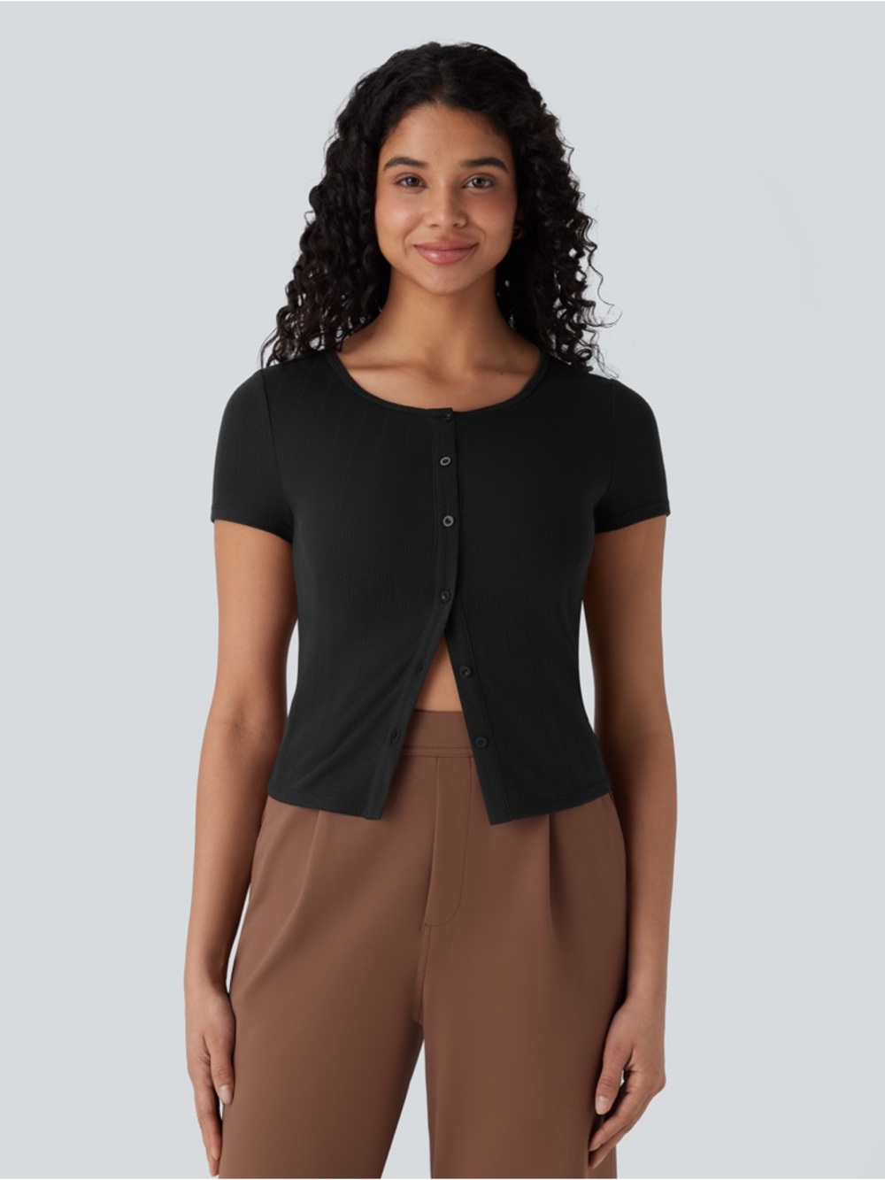 HALARA Ribbed Knit Square Neck Slim Work Top Black‎ XS NWT
